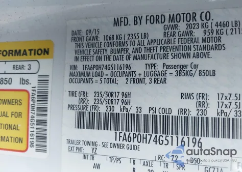 2016 Ford Fusion Se from USA, damaged, VIN 1FA6P0H74G5116196